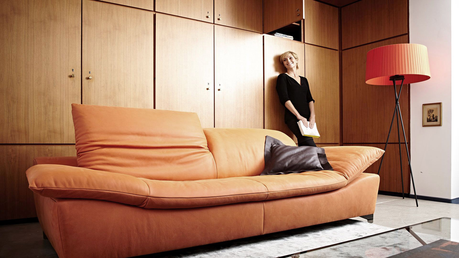 Sofa 3 seater of leather honey colour