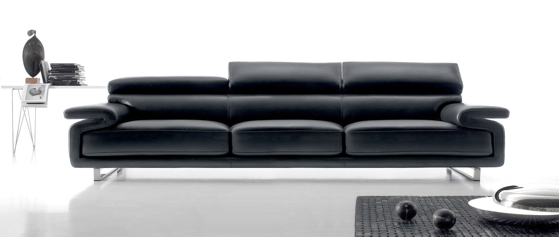 Sofa 4 seater of black leather